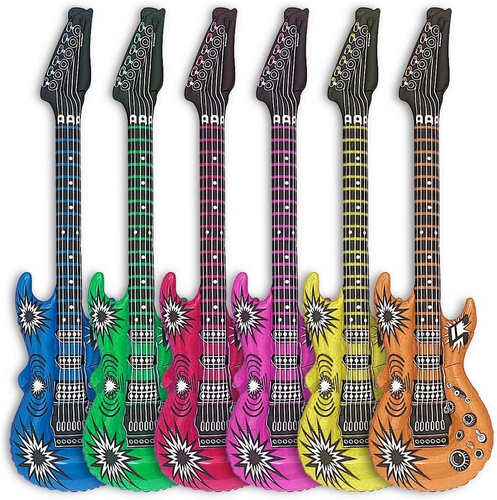 Detalle 2 de Guitare à air rockstar gonflable – Ensemble 6 Air-Guitars multicolores, 100 cm