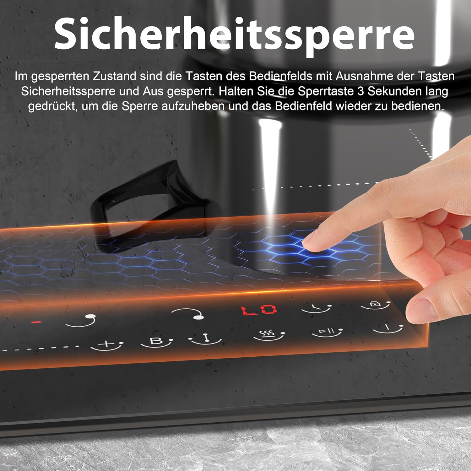 Detalle 2 de Cooksir Induktionskochfeld 60 cm mit Stecker – 4 Zonen, 3500 W, 220 V, 16 A