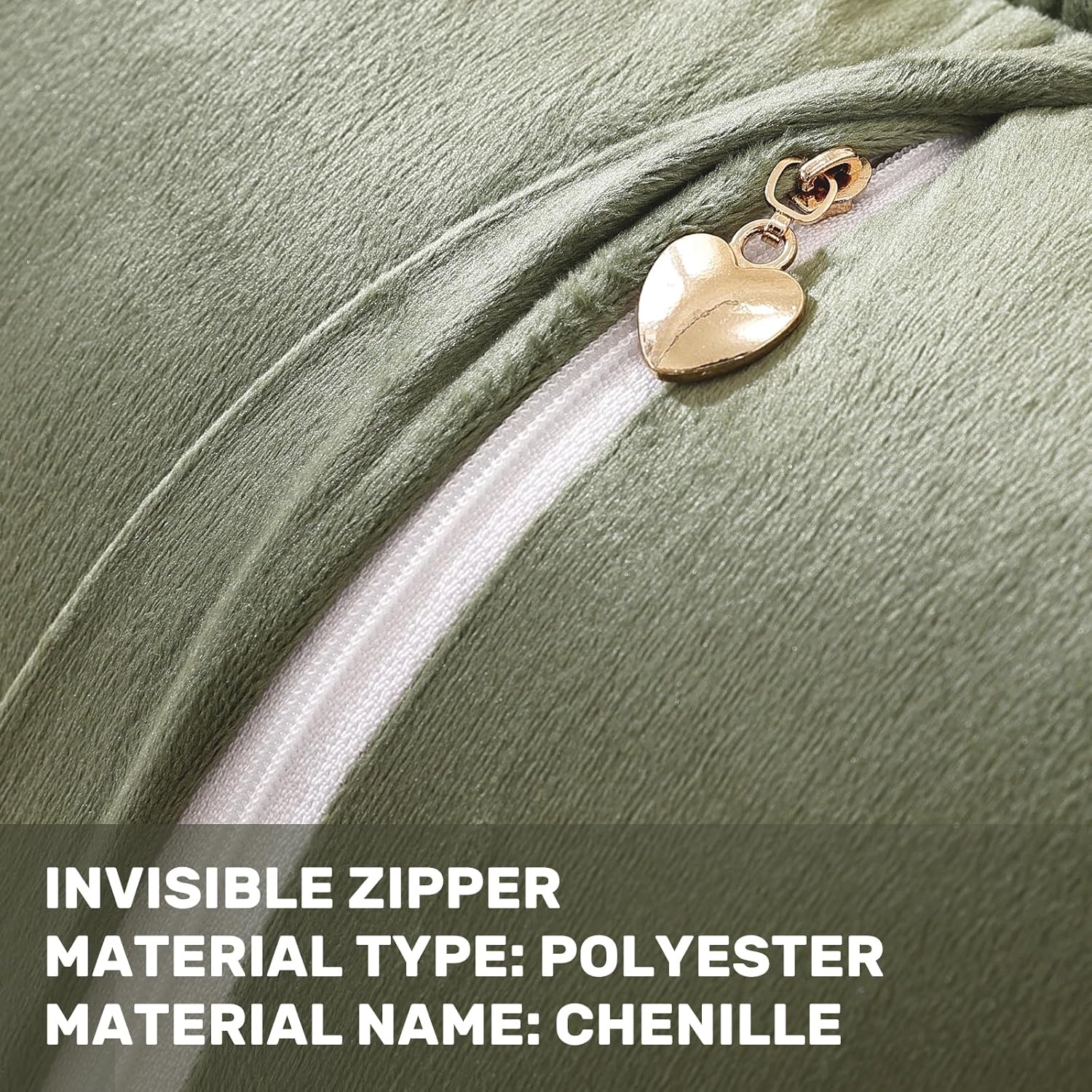 Thumbnail 3 de Ystyle housse de coussin luxe en chenille, lot de 2 (50x50 cm) fermeture éclair cœur, vert