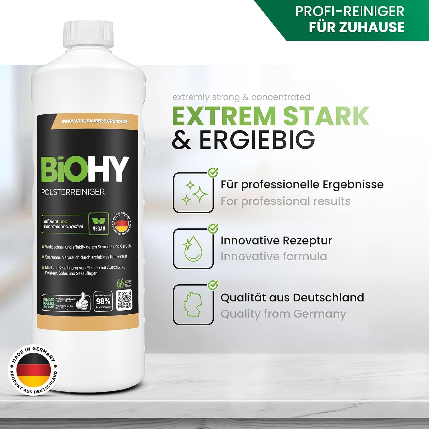 Detalle de BIOHY K12496 klädselrengöring, koncentrat för bilsäten och möbler, 1 l