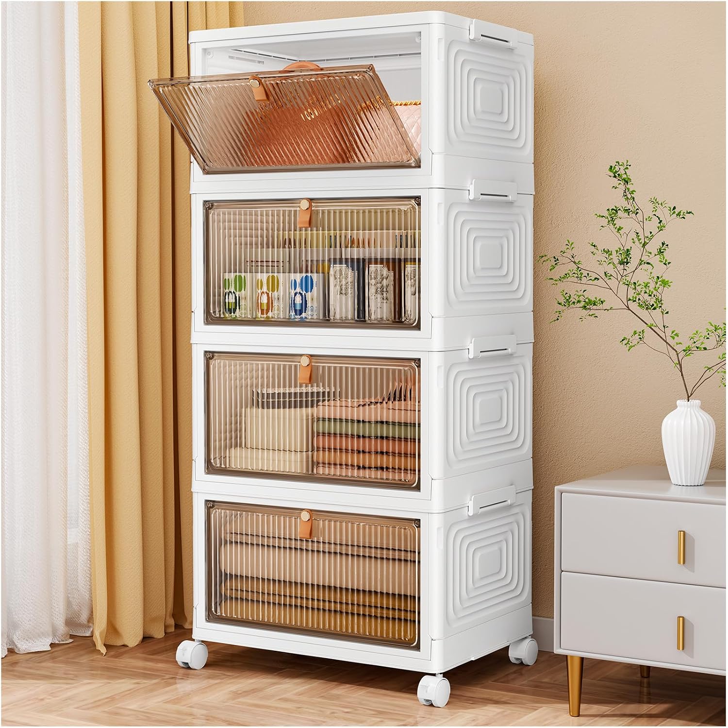 Detalle de SNSLXH 1579 4-Tier Stackable Storage Bins, 23-Quart with Wheels