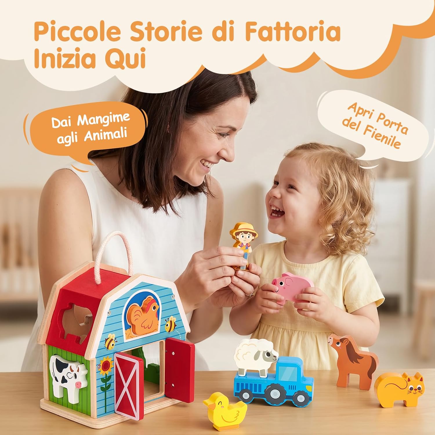 Thumbnail 5 de Hahaland Giochi Montessori in Legno 4 in 1: Fienile con Animali e Trattore – 1–3 Anni