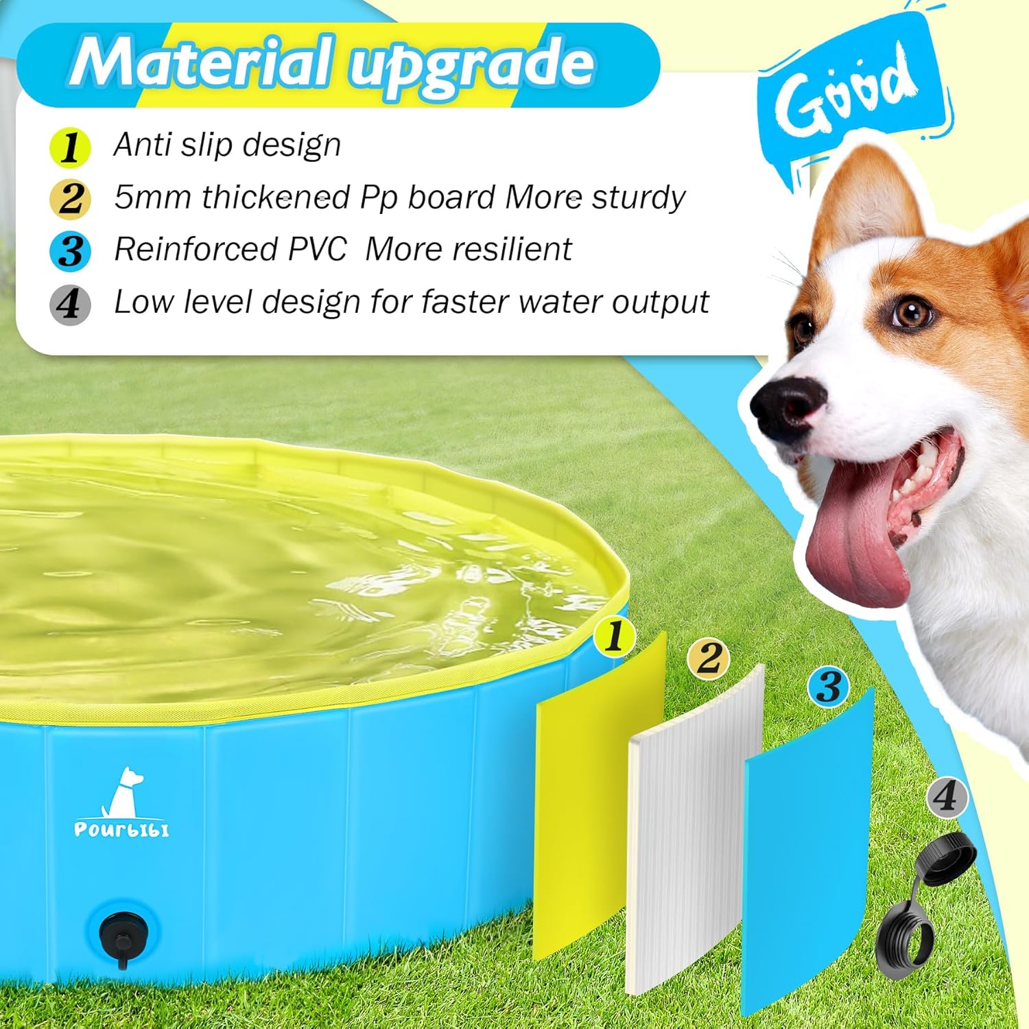 Detalle de Pourbibi Foldable Dog Pool for Small Dogs – 80x20cm