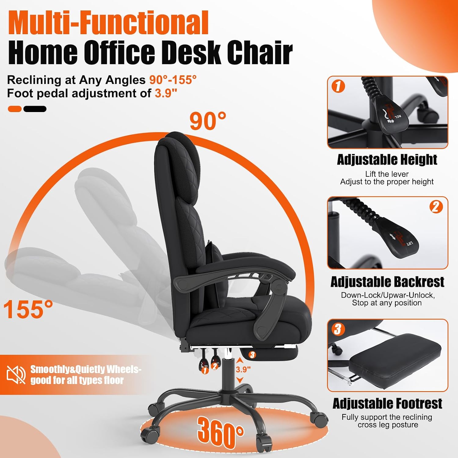 Detalle 2 de Hihady RD-CA-A026-1-FX Big and Tall Executive Office Chair with Footrest