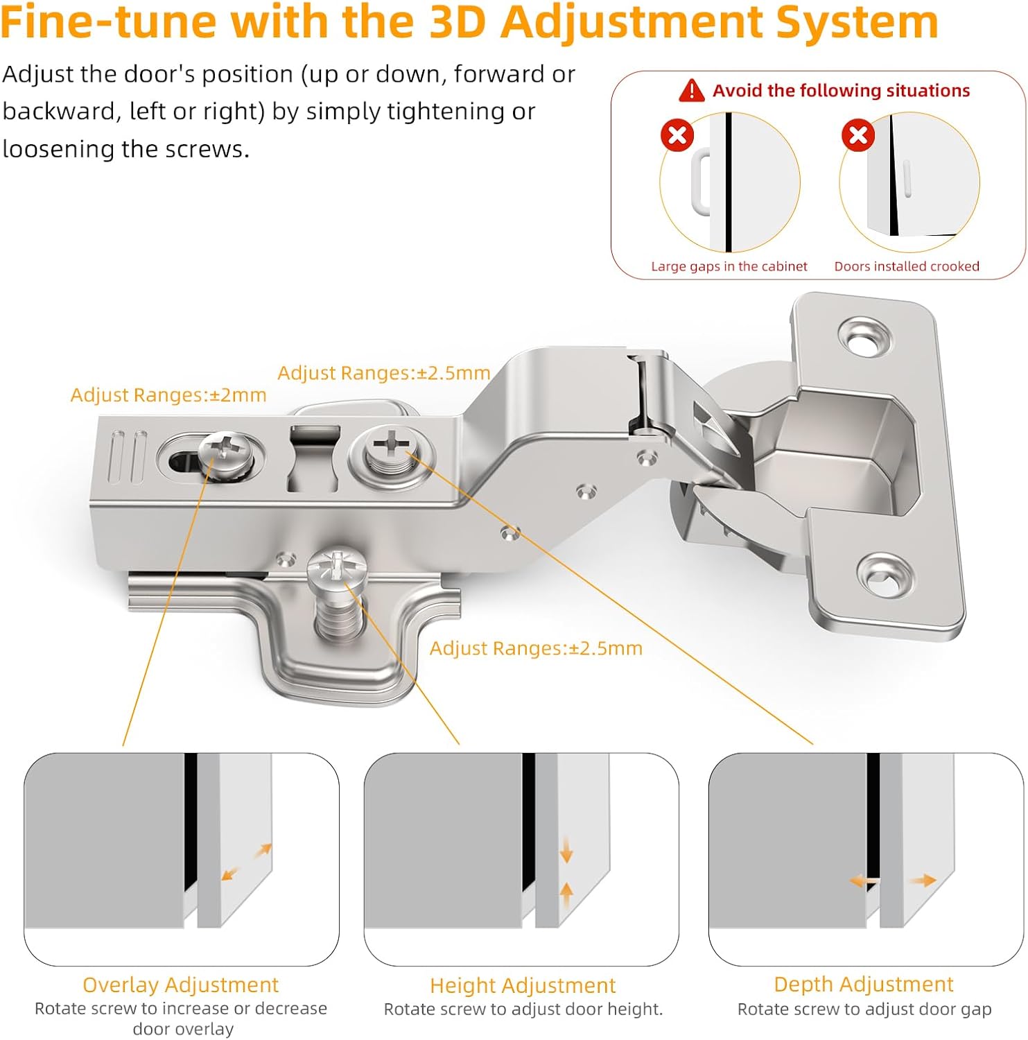 Detalle de Furniware 10 Pack 3D Inset Soft Close Concealed Cabinet Hinge