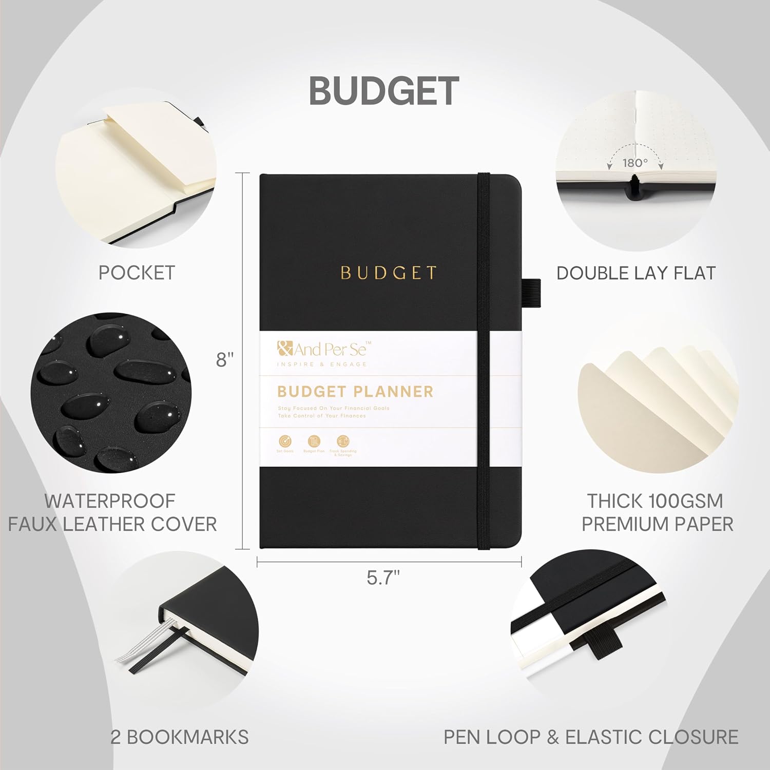 Detalle 2 de &And Per Se BUD-01 Budget Planner, A5 Undated Hardcover with Expense Tracker