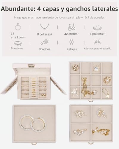 Detalle de Vlando Caja grande para joyas con 4 niveles: joyero de PU cuero, espejo y cajones