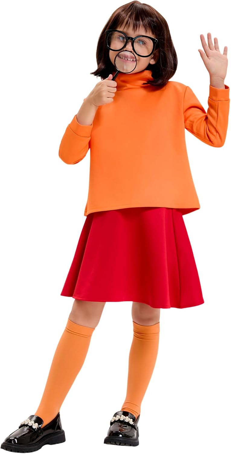 Detalle de Oerinkend SKBGET Girls' Halloween Costume, Red Skirt Set with Wig and Accessories