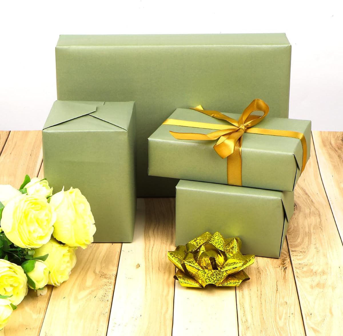 Thumbnail 4 de HBell Green Wrapping Paper Roll (43cm x 10m) – pearly lustre solid colour matte gift wrap