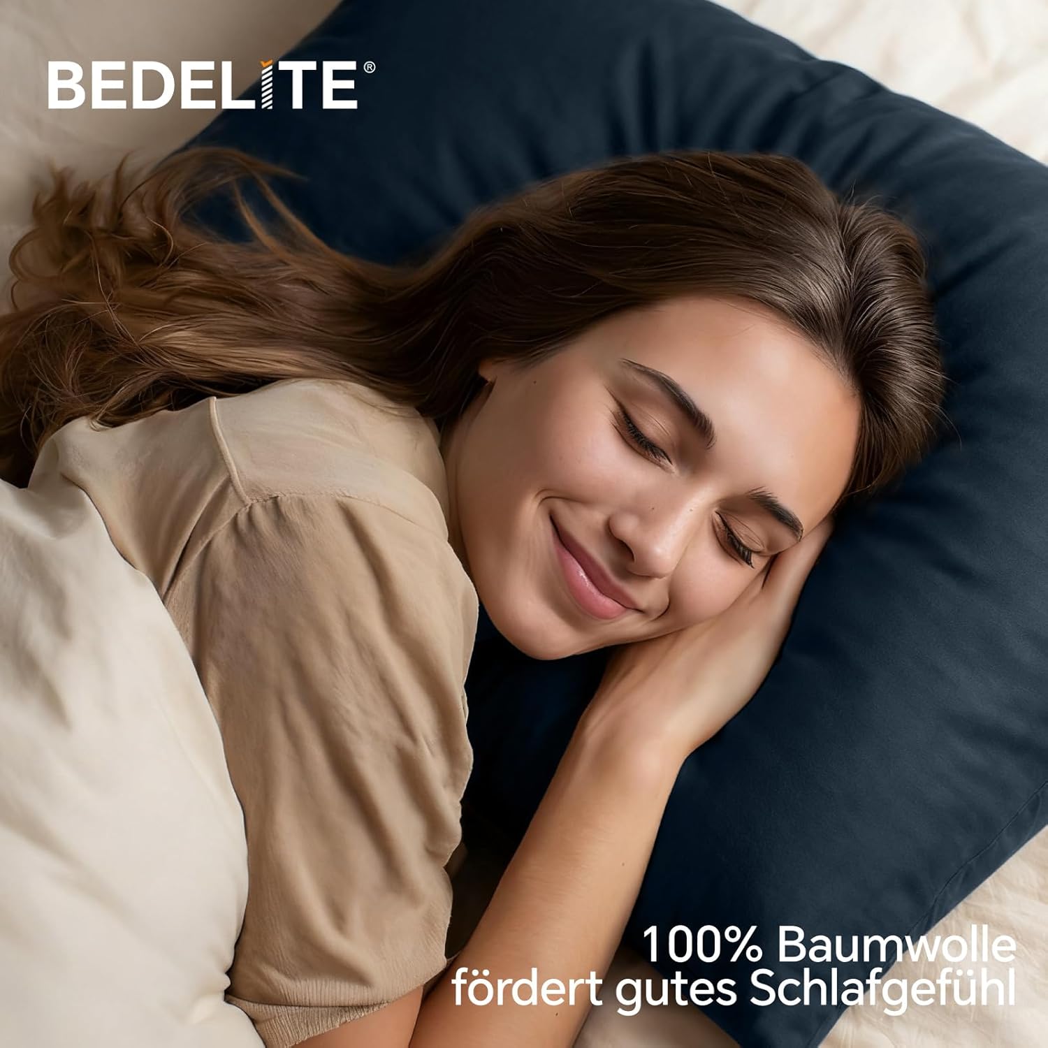Thumbnail 1 de BEDELITE Kissenbezug 80x80 Baumwolle Blau – 2er Set mit extra langem Reißverschluss, Dunkelblau