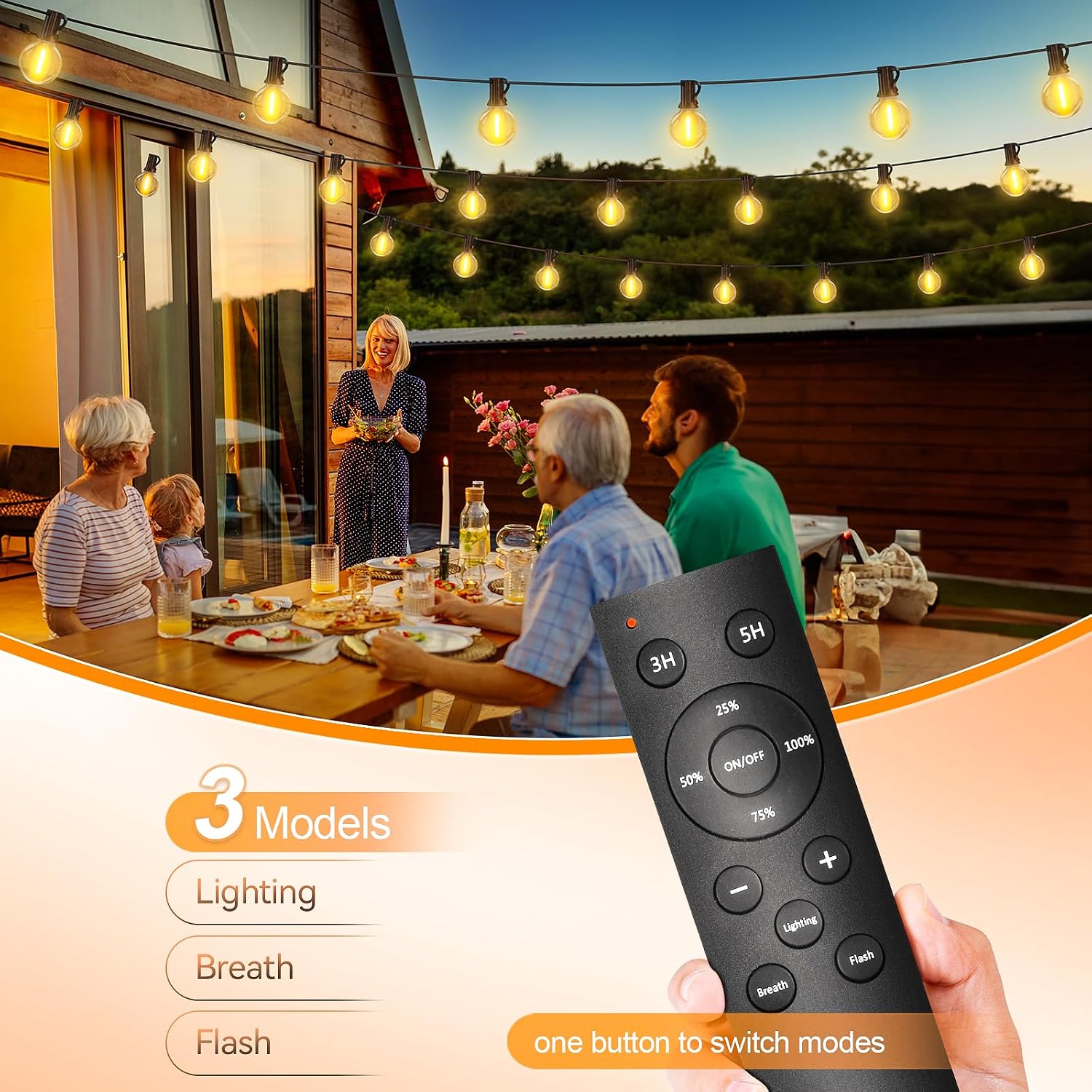 Thumbnail 2 de Catena Luminosa Esterno Luci Giardino - 30M G40 LED 36+2 Lampadine con Telecomando, IP44, Luce Calda per Gazebo, Terrazzo e Balcone