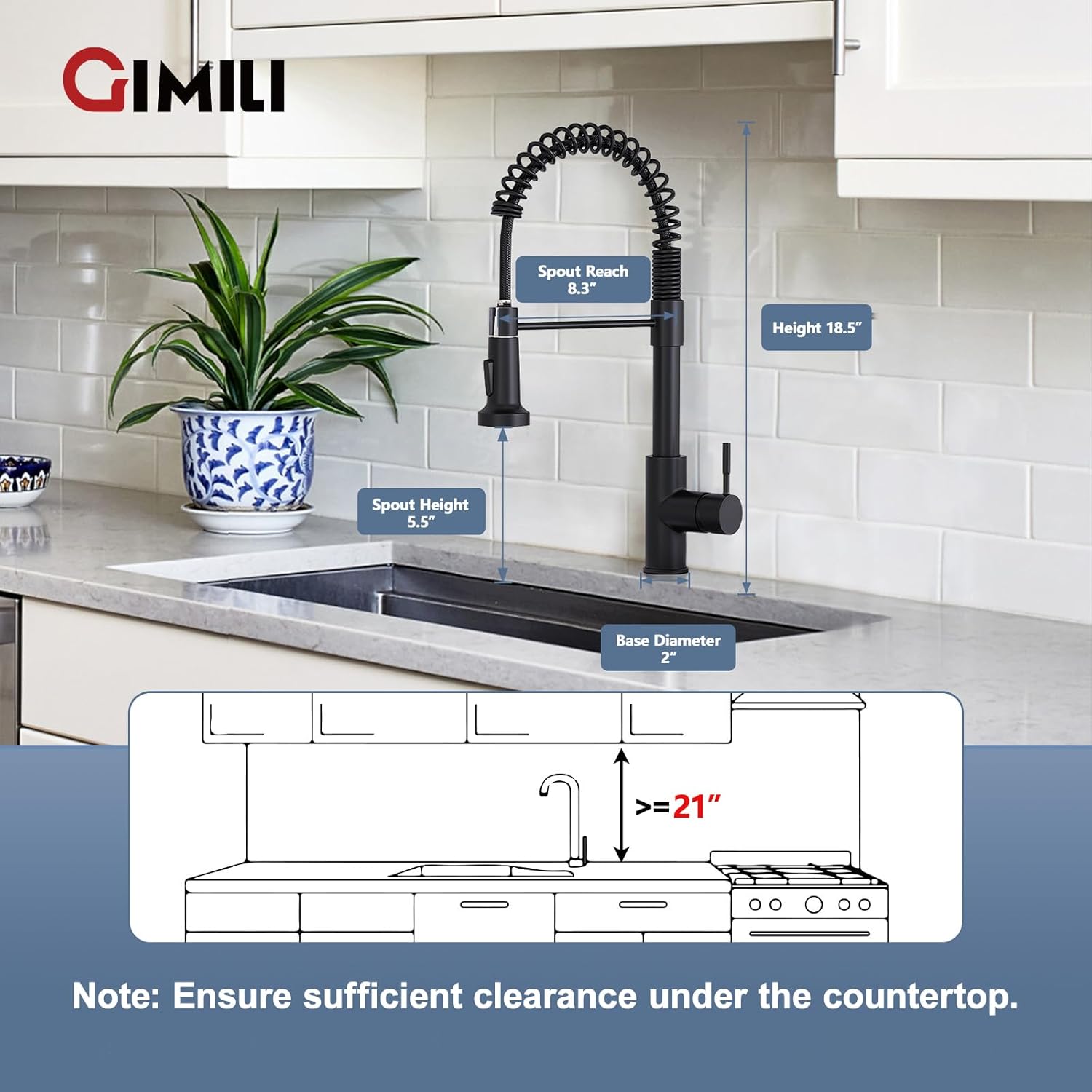 Detalle 2 de GIMILI Black Kitchen Faucet pull-down sprayer ๐ฐ