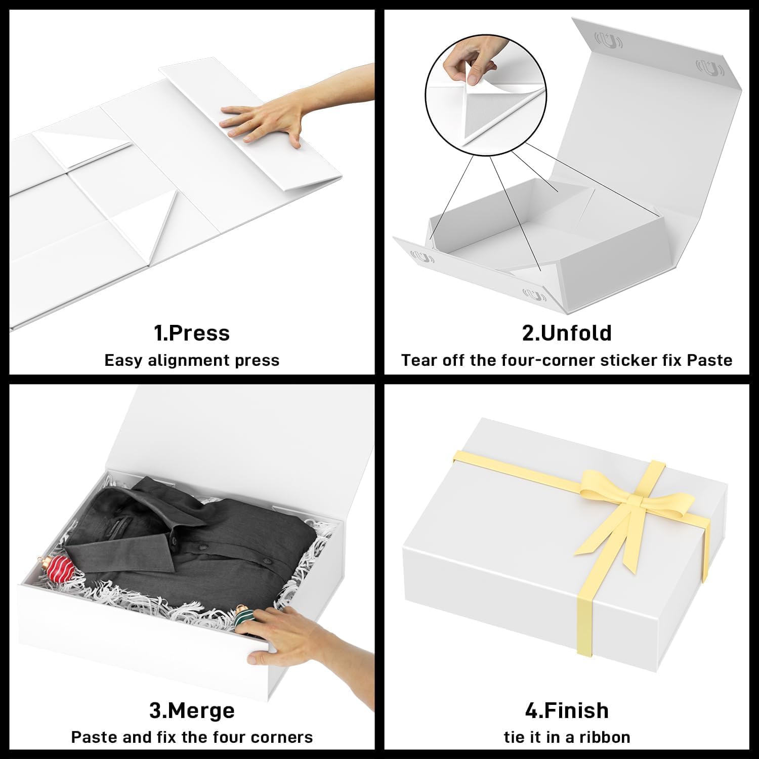 Thumbnail 3 de eascity 2er-Set Geschenkboxen mit magnetischem Verschluss (30×20×7,6 cm) – rechteckig, klappbar, weiß