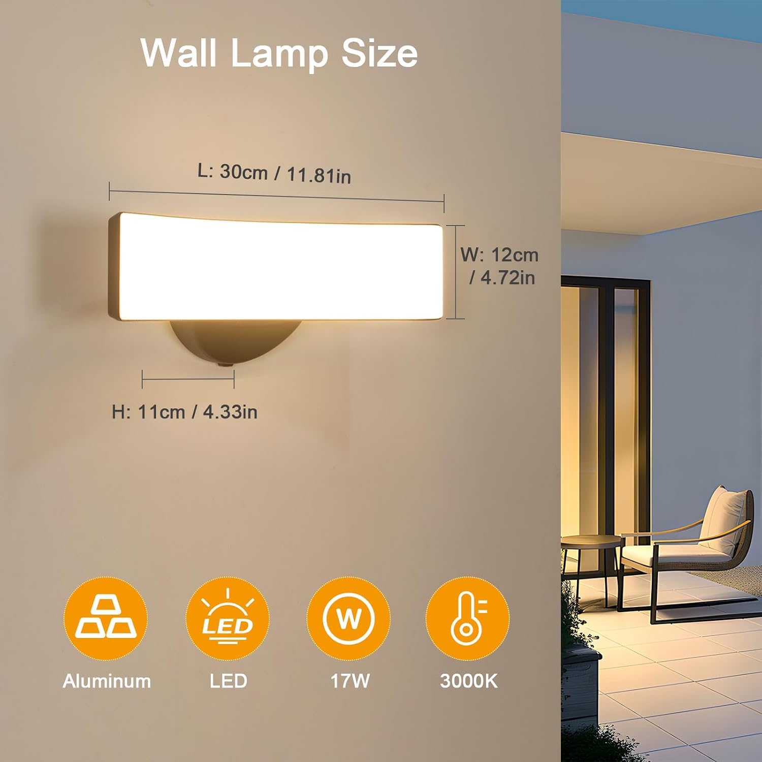 Detalle de Comely lampada da parete esterna, nero, LED 17W, IP65, 3000K – luce calda per giardino e ingresso
