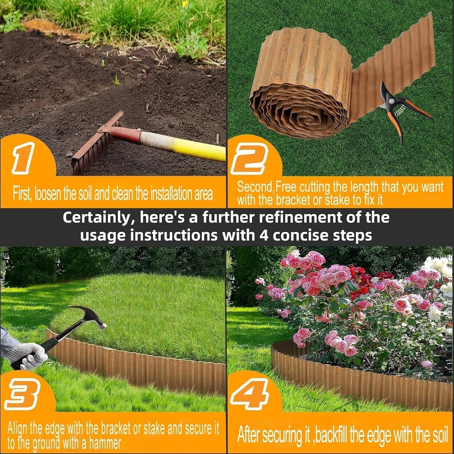 Detalle 1 de COSDACE HG0813_12 Corrugated Galvanized Metal Garden Edging, 10 Inch x 20FT