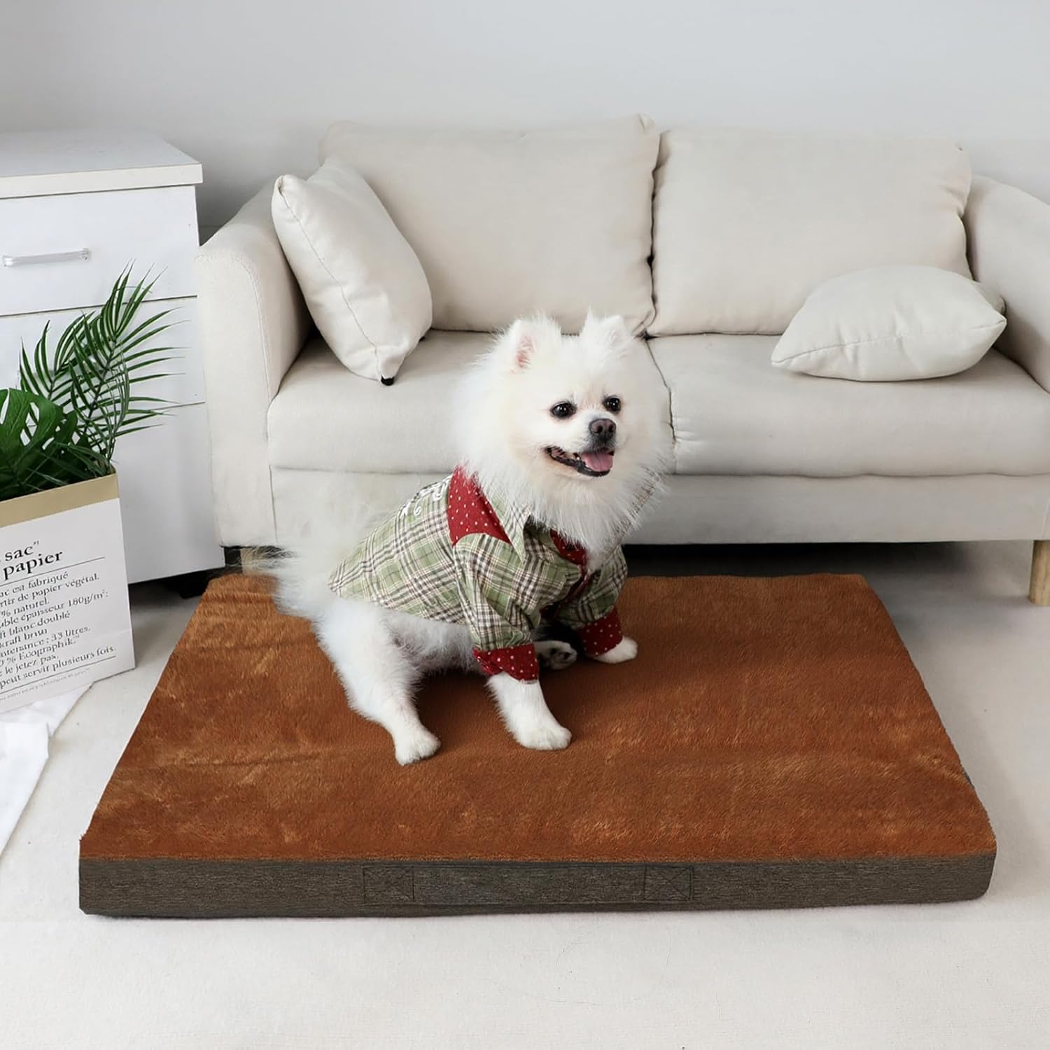 Detalle de Nepfaivy Medium Dog Bed (75×50×7.5cm) – Washable, Waterproof, Orthopedic Crate Mattress with Removable Plush Cover, Dark Grey