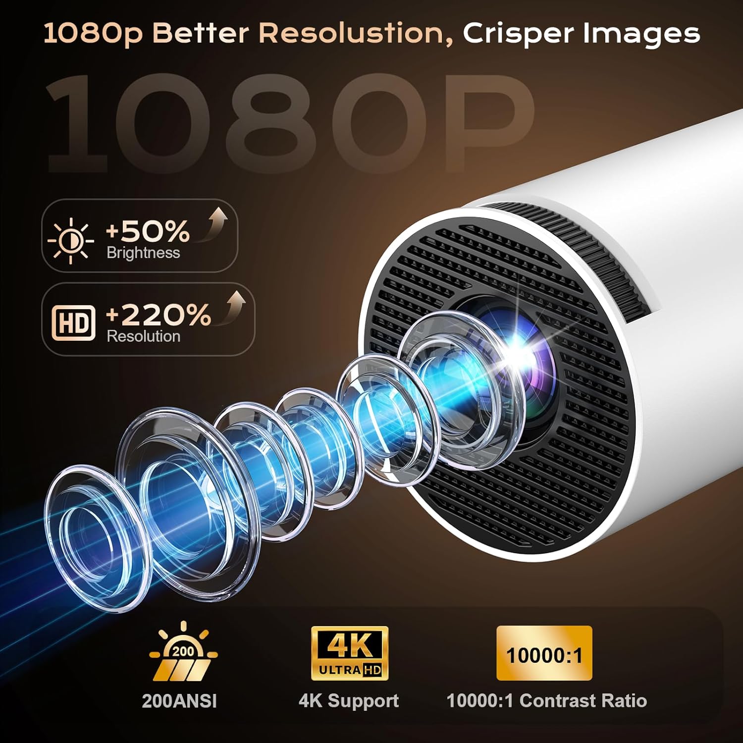 Detalle 2 de Mini Beamer 4K/1080p – Tragbarer Android-Beamer mit WLAN 6, Bluetooth 5.4 und 270° Drehsockel