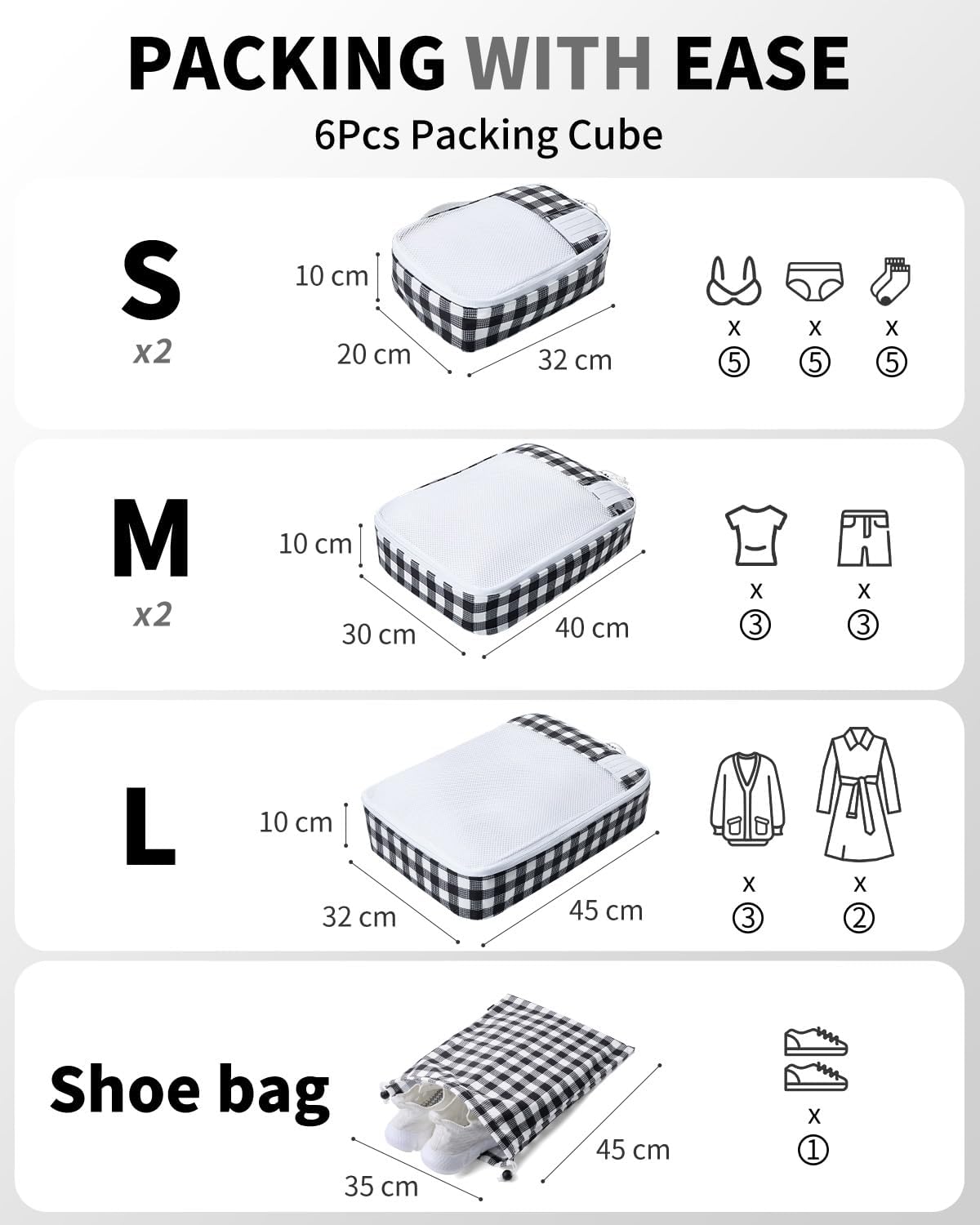 Detalle 2 de ECOHUB Koffer Organizer Set: 6-teilige Packing Cubes mit ID-Tag – recycelte Nylon-Packwürfel