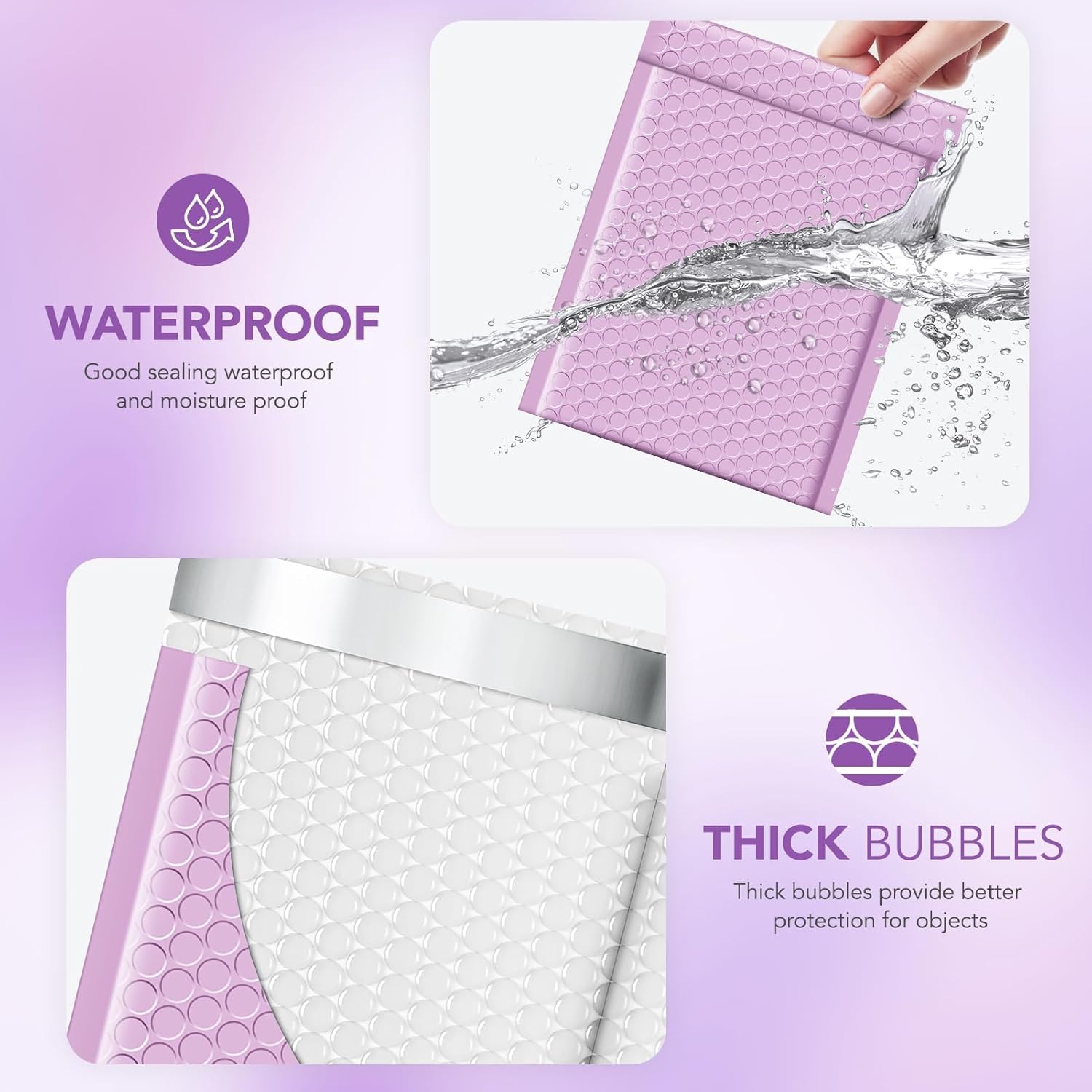 Detalle 2 de Switory 25pcs Padded Envelopes 6x10 Purple Bubble Mailers – Waterproof, Self-Seal, Lavender