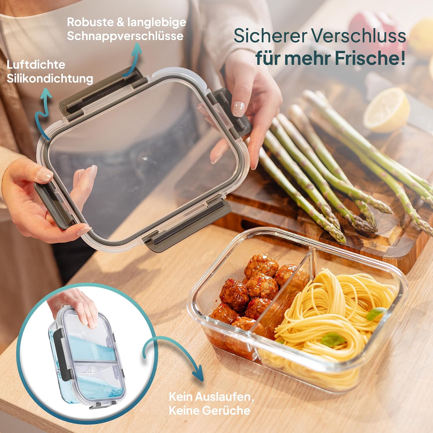 Thumbnail 2 de uandu Meal Prep Boxen Glas 2 Fächer 950 ml