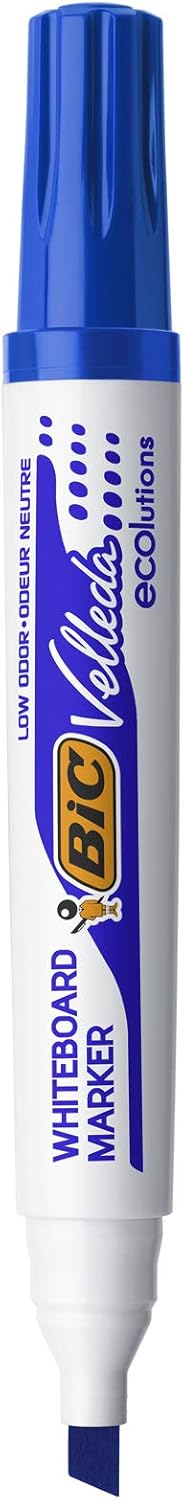 Detalle de BIC Velleda 1751 ECOlutions: Feutres pour Tableau Blanc à Pointe Moyenne – Bleu, Boîte de 12