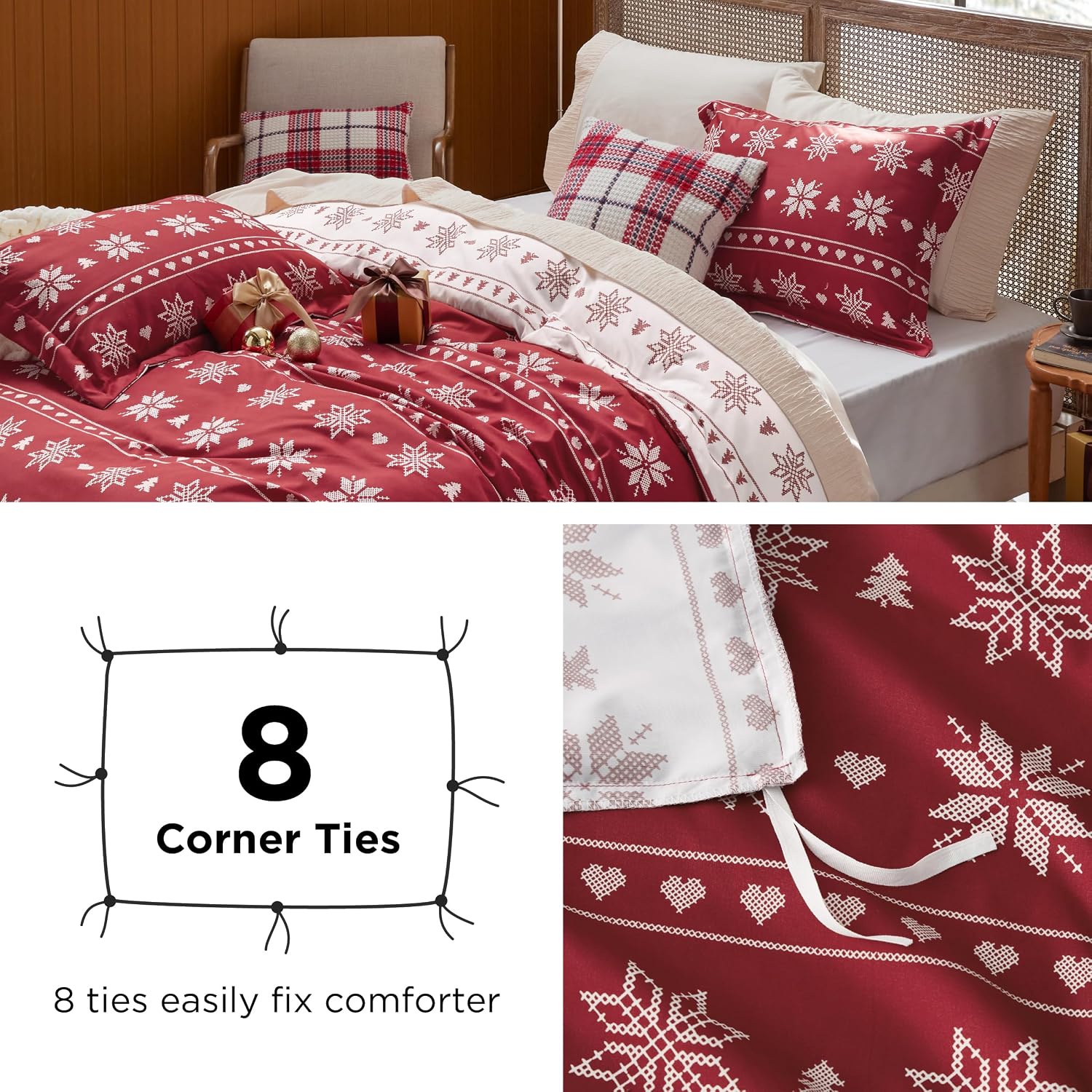 Thumbnail 3 de Bedsure King Christmas Snowflake Duvet Cover Set, 3-Piece Polyester