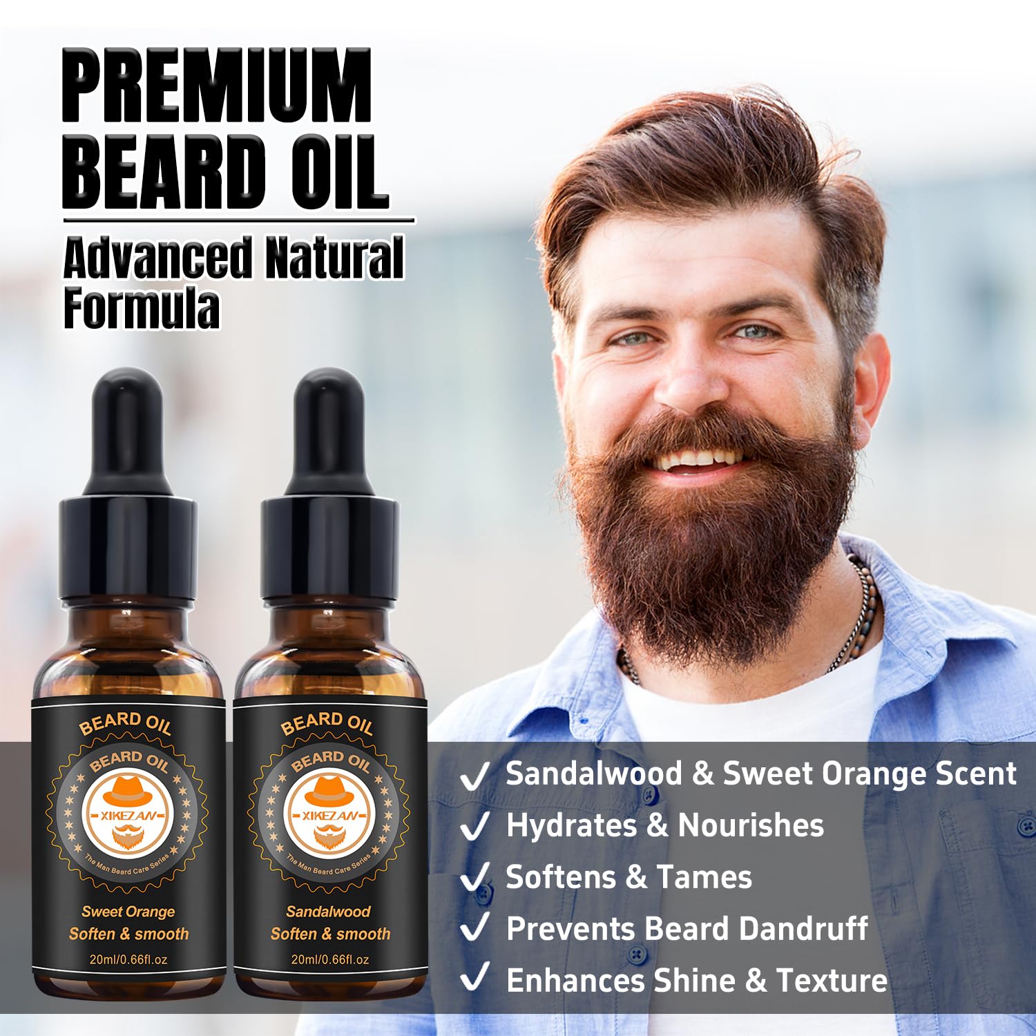 Detalle 1 de XIKEZAN Beard Grooming Kit, 10-Piece Set with Orange and Sandalwood Oil
