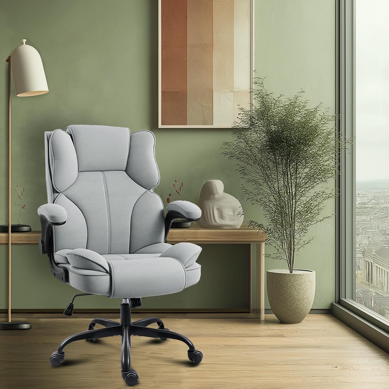 Detalle de GGCIR 5756 Z-Gray Executive Office Chair, Fabric, Flip-up Arms, 150kg Capacity