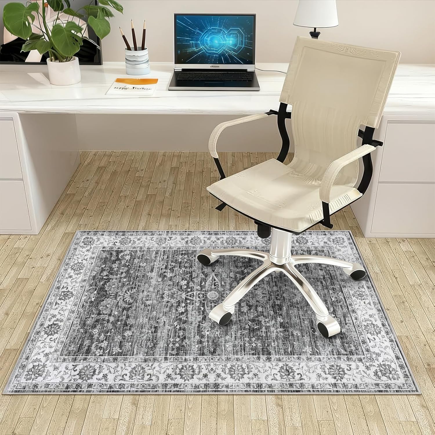 Detalle de Office Chair Mat for Hardwood Floor 90x120 cm – Anti-Slip Silicone Floor Protector, Grey