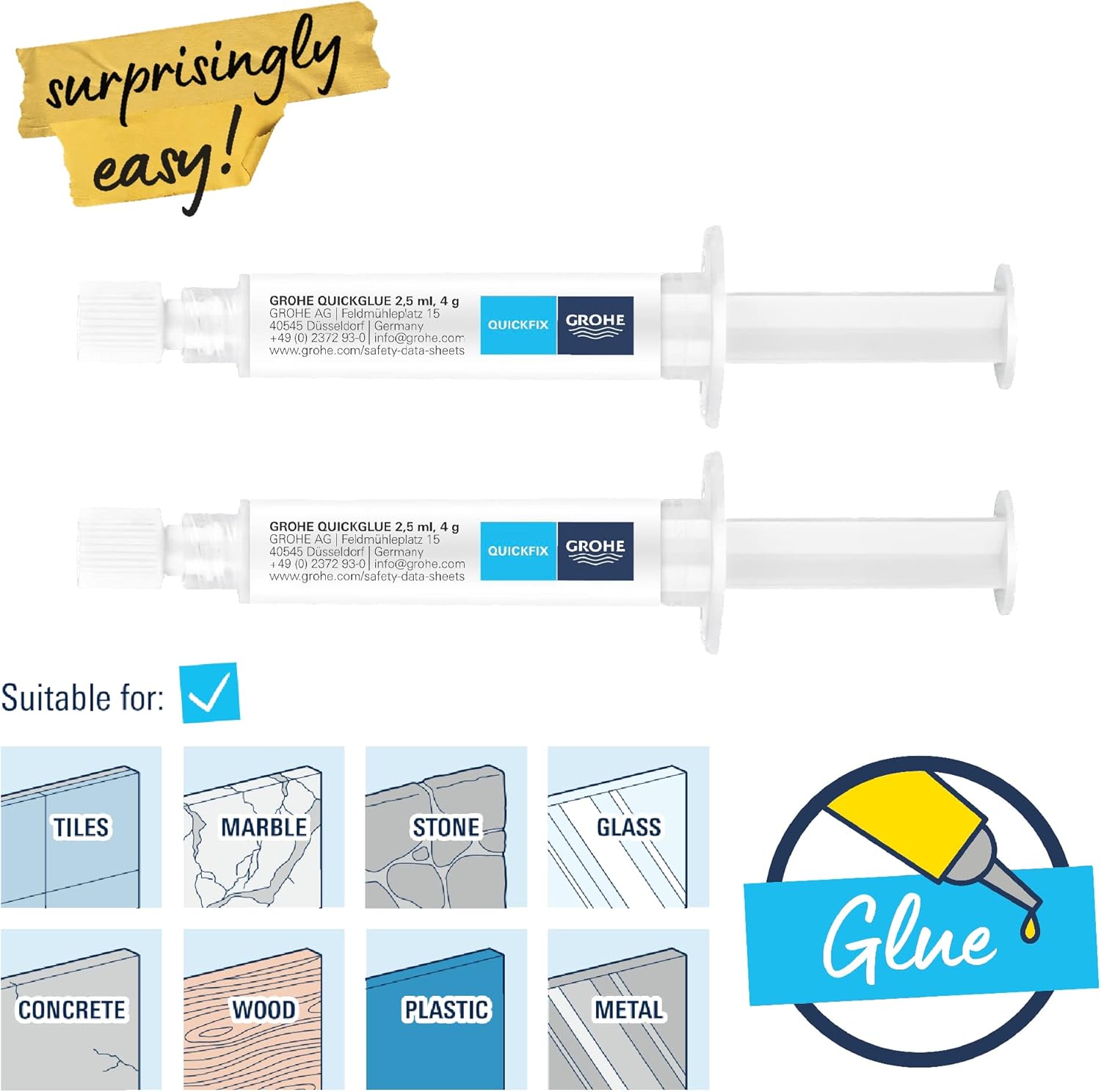 Thumbnail 4 de GROHE QuickGlue Kleber-Set 2x für Bad-Accessoires (ohne Bohren) – geeignet für Marmor, Fliesen, Glas, Kunststoff, Holz, Metall