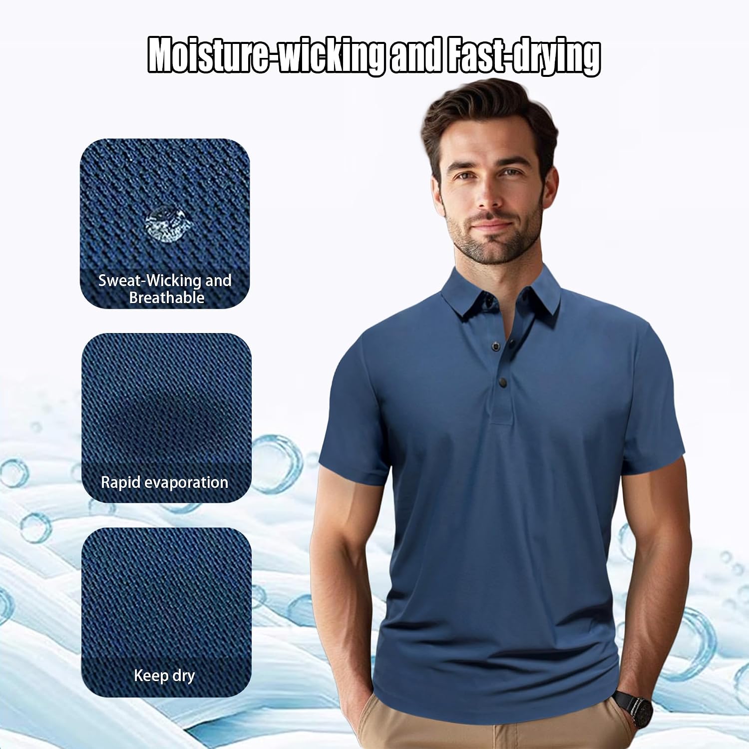 Detalle de BKMBKM Men's Polo Shirt, Quick-Dry Moisture-Wicking Slim Fit