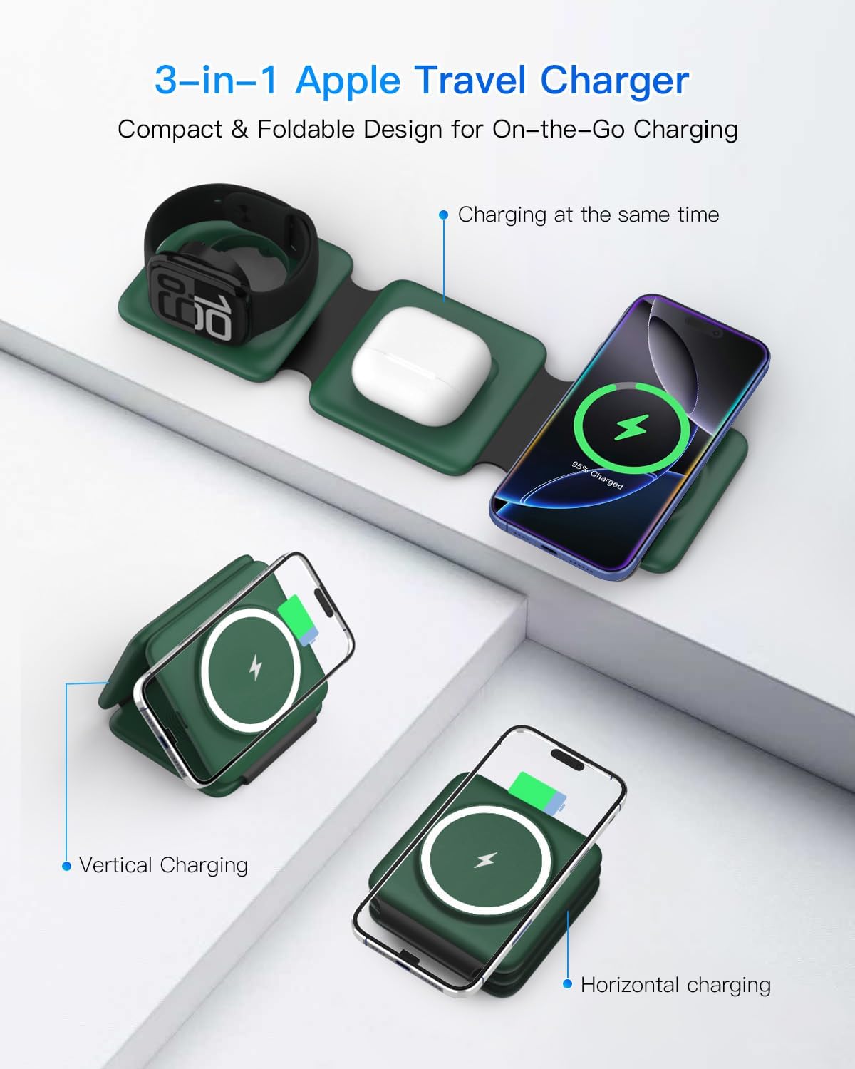 Detalle de Iseyyox 3-in-1 Wireless Charger Station (Foldable Travel Dock) for iPhone, Watch, and AirPods