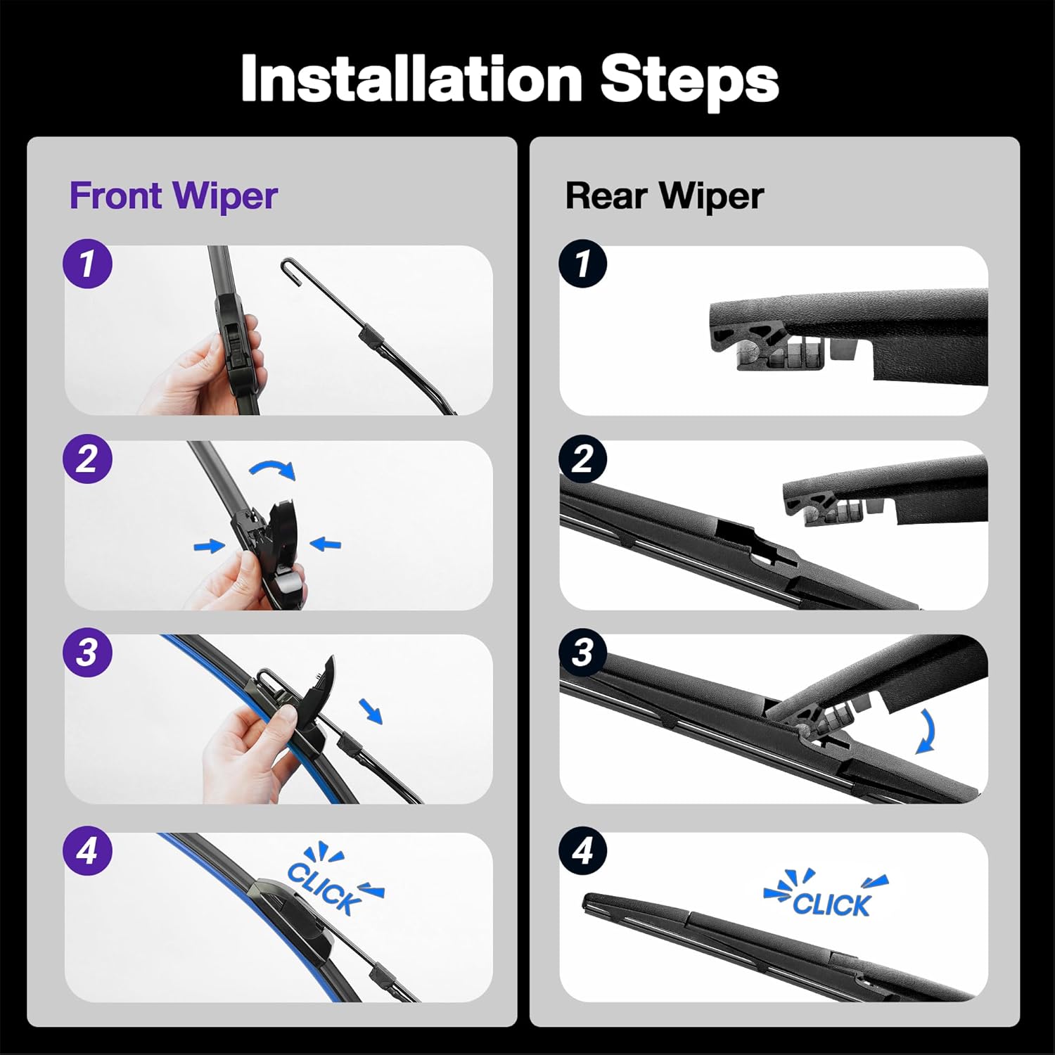 Thumbnail 3 de JARHOT 24" + 18" Windshield Wipers with 12" Rear Wiper Blade Replacement for 2022-2024 Chevy Equinox & GMC Terrain (J-Hook, Pack of 3)