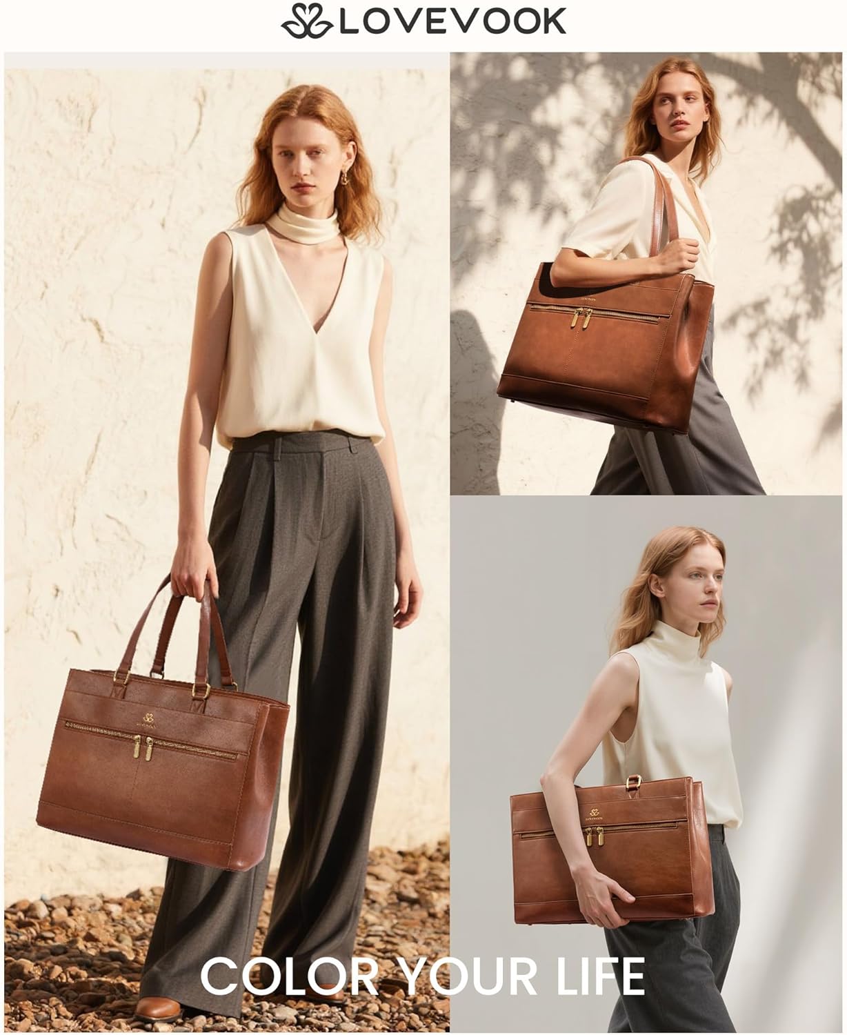 Thumbnail 1 de LOVEVOOK 17.3 Inch Laptop Handbag for Women – Vintage PU Leather Tote for Work, School and Travel