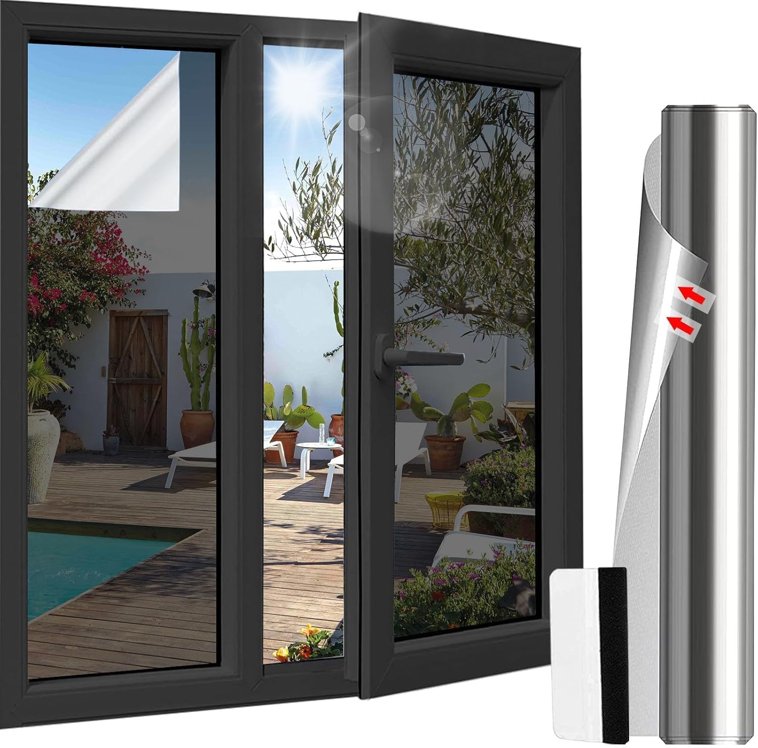 Detalle de Film miroir pour fenêtre 60x400 cm – Privacy et protection UV/Chaleur avec accessoires d’installation