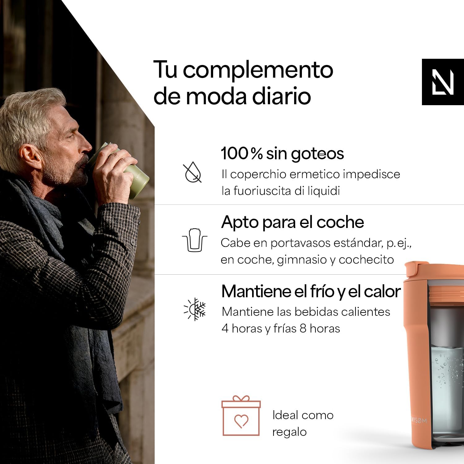 Detalle 2 de LARS NYSØM Taza térmica 500ml ☕ Aislante y a prueba de fugas