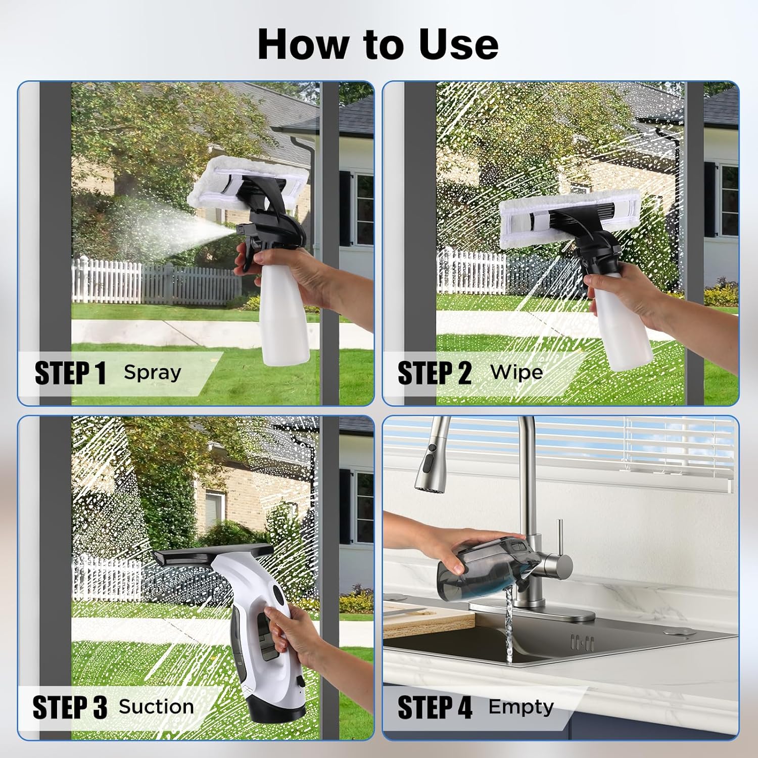 Thumbnail 6 de ZRHI Cordless Window Vacuum Squeegee with 2000Pa suction, 2200mAh battery, and 150mL Tank — 280mm Wide Blade