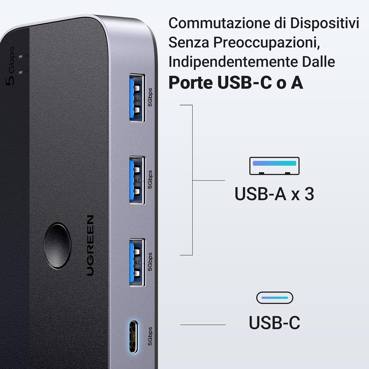 Thumbnail 2 de UGREEN Switch KVM USB 3.0 a 4 Porte per 2 PC – 2 In/4 Out, 5 Gbps, con 2 Cavi inclusi