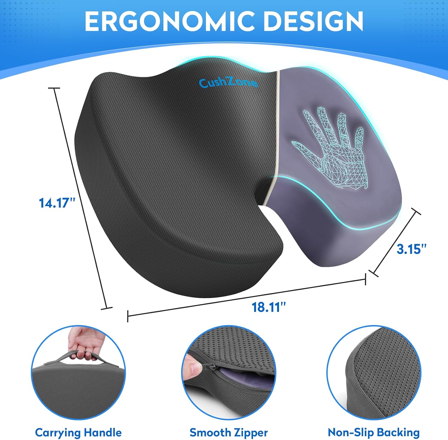 Detalle 2 de CushZone Memory Foam Seat Cushion