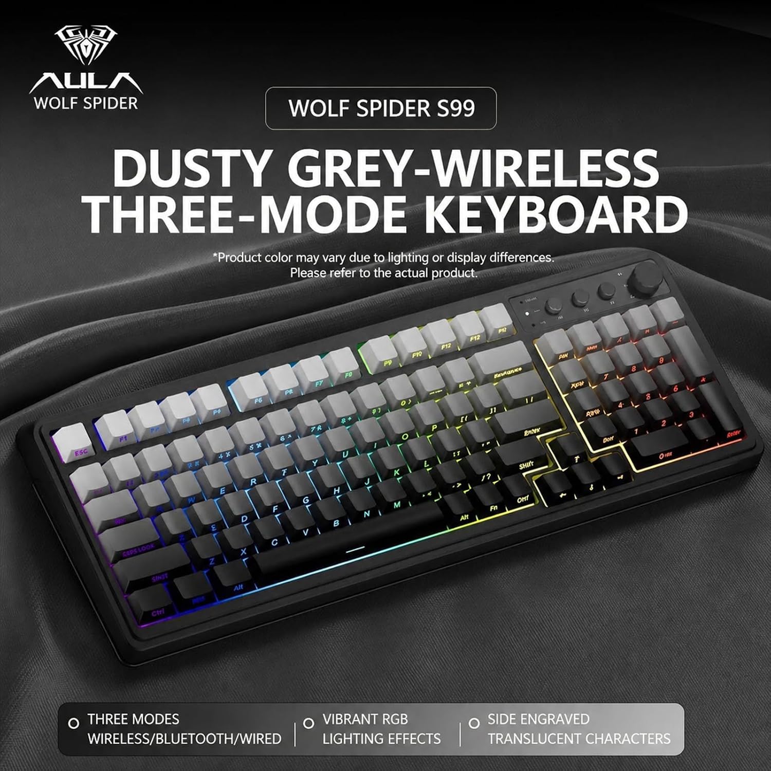 Detalle de AULA S99 Gaming Keyboard: Wireless 96% Keyboard with Rotary Knob, Macro Keys and Numeric Pad (Black)
