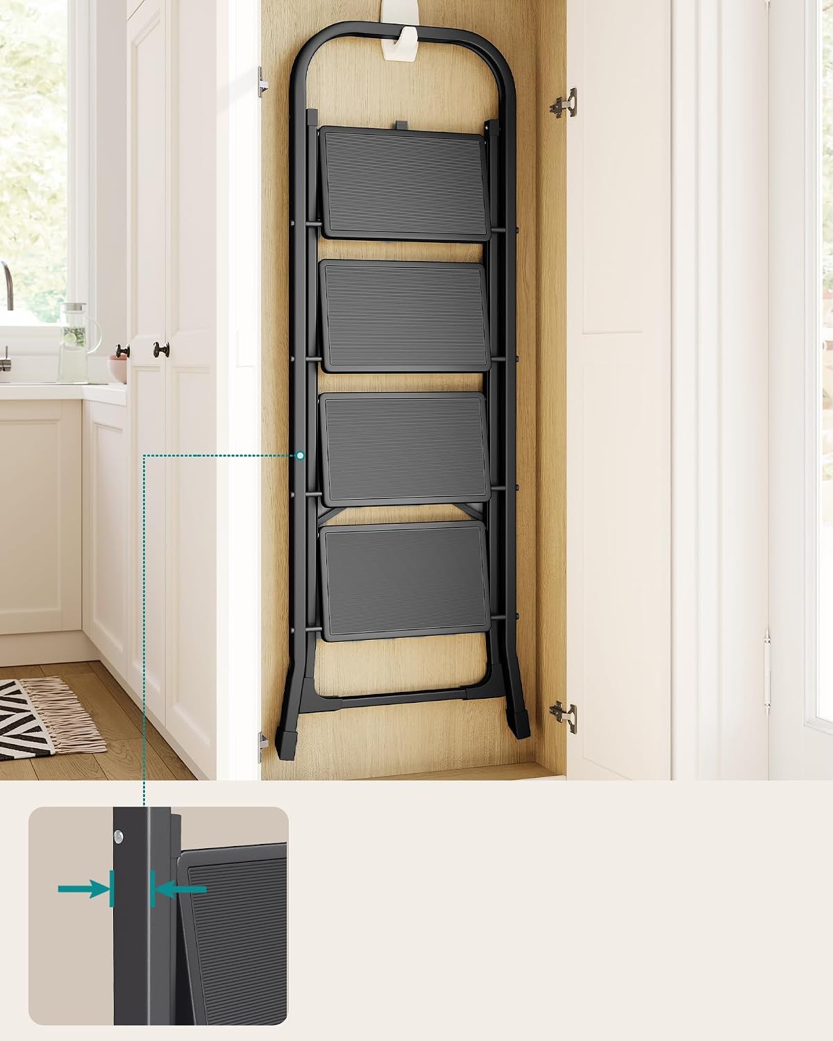 Detalle 2 de SONGMICS GSL004BZ01 trapladder met 4 treden, inklapbaar, 150 kg, zwart