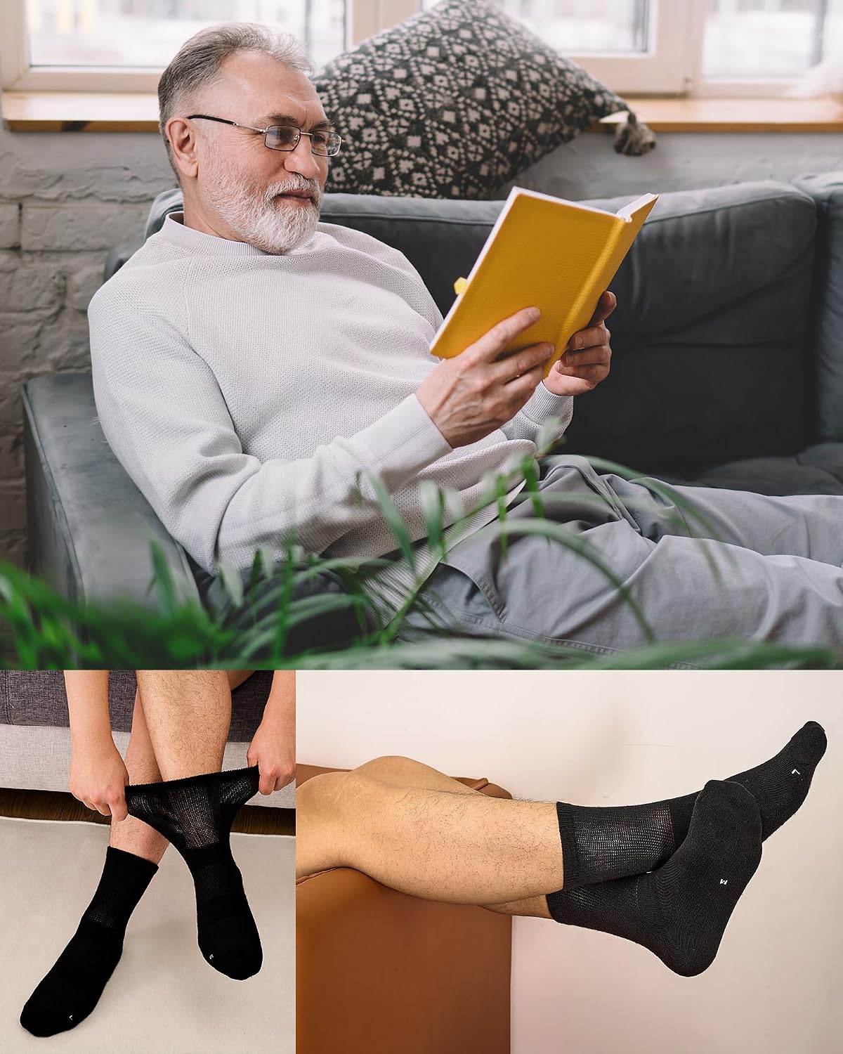 Detalle de Bamboo diabetic socks 3 pairs for men