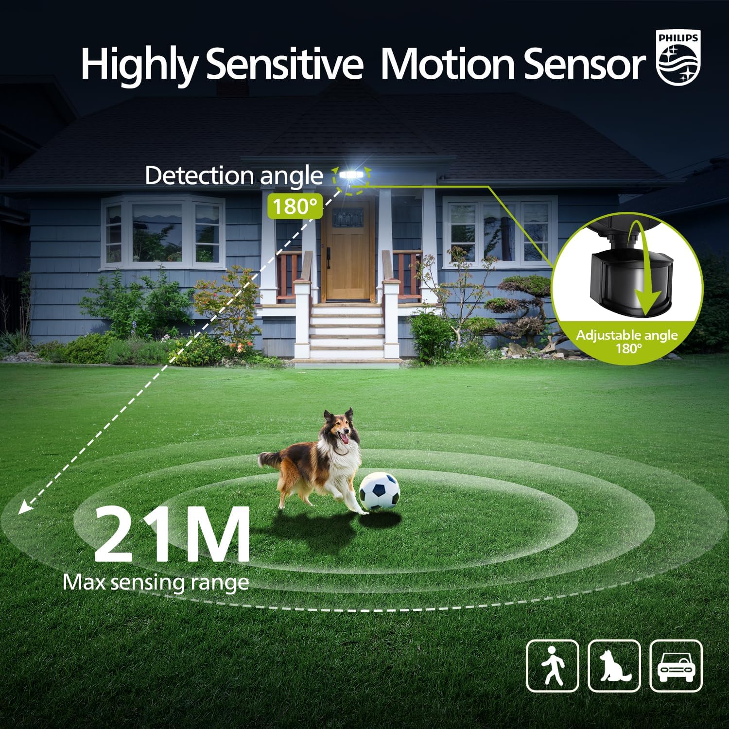 Thumbnail 3 de Philips 24W 3500LM LED Security Light with 3 PIR Motion Sensor Heads, 5000K Dusk to Dawn (Outdoor Floodlight)