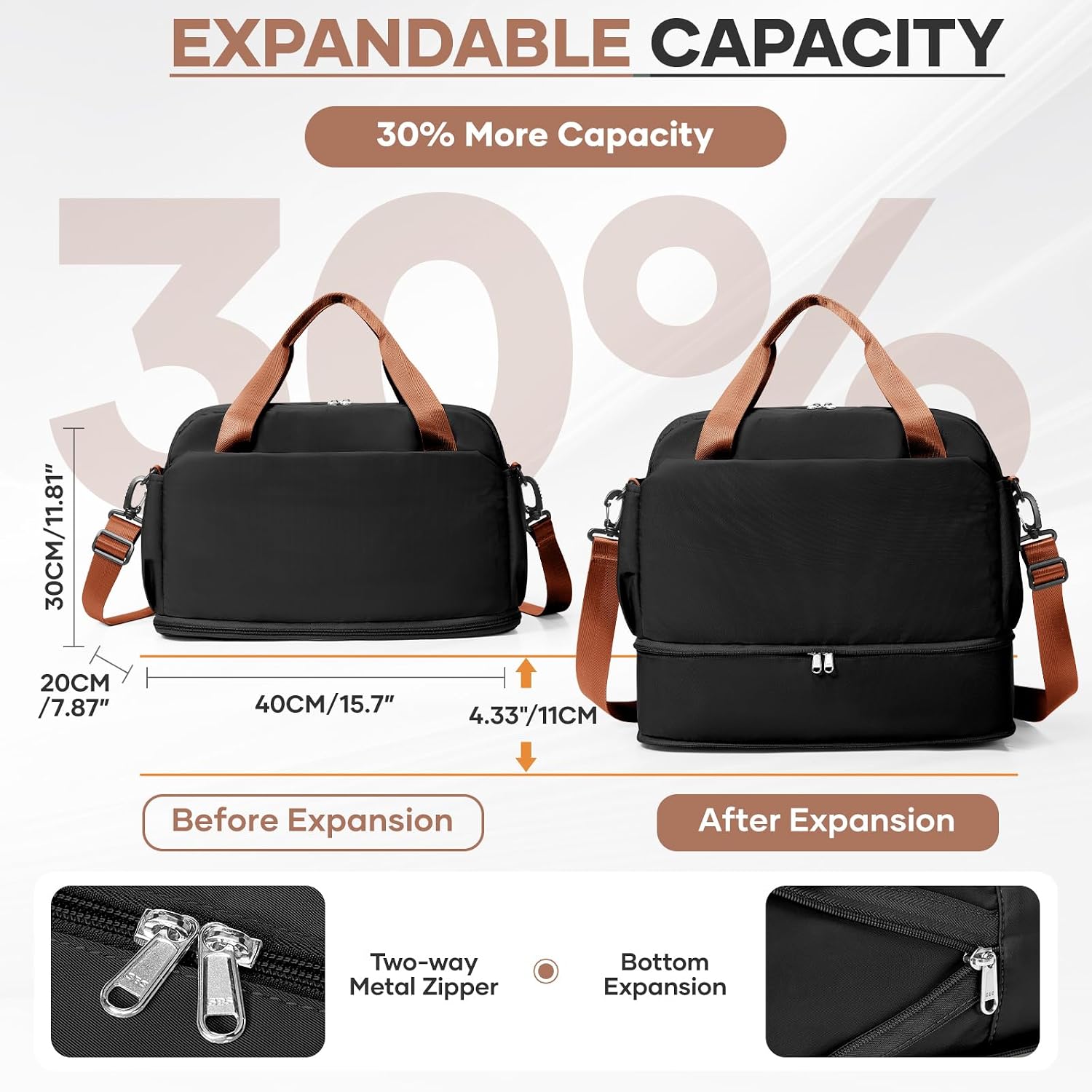 Thumbnail 3 de HPLQQ Ryanair underseat cabin bag 40x30x20L weekend holdall with wet pocket, shoe compartment (F3 Black Brown)
