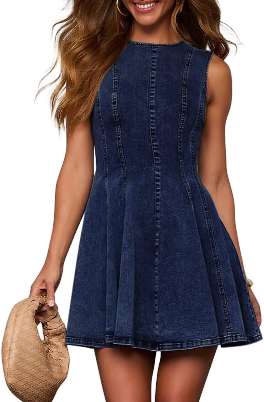 Thumbnail 6 de KDF Denim Dress for Women: Sleeveless Babydoll Tank, Slim Fit A-Line Denim Dress
