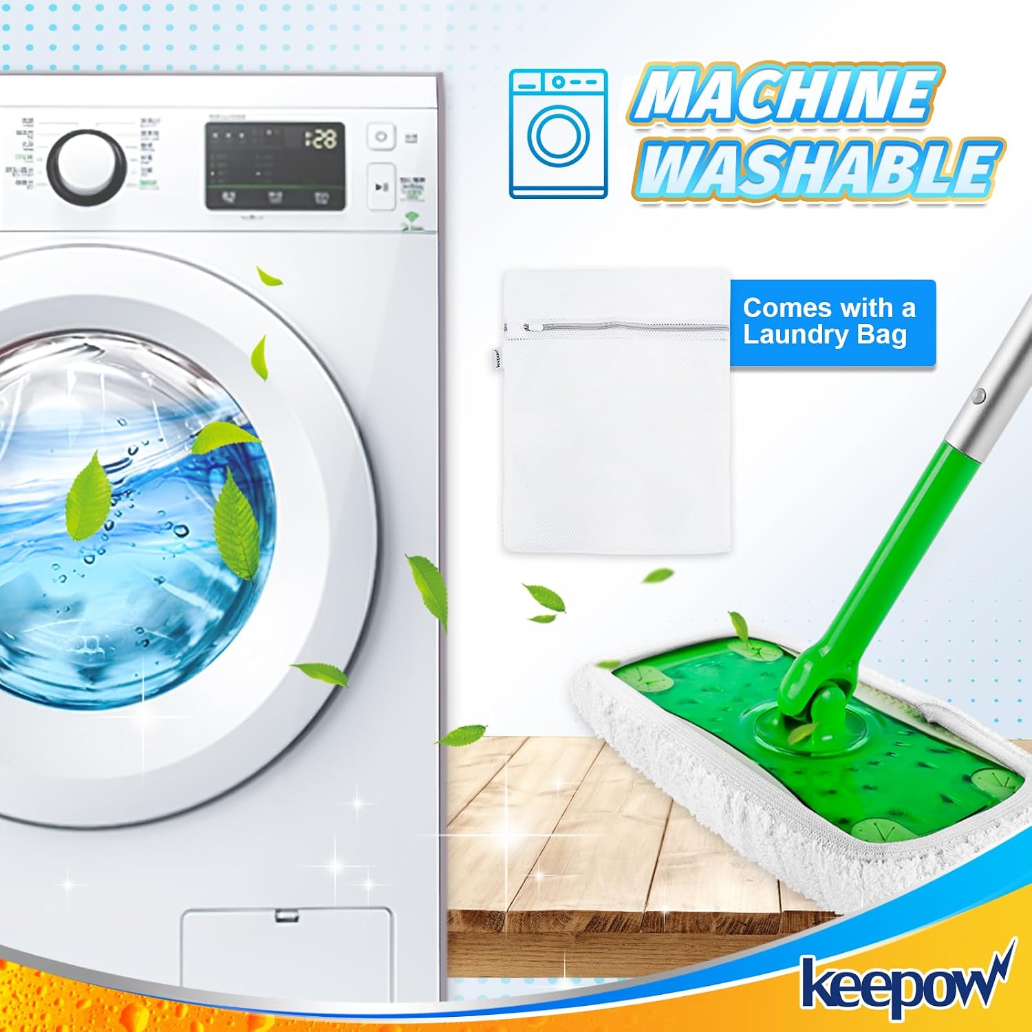 Thumbnail 6 de KEEPOW Reusable Microfibre Mop Pads, Washable Wet and Dry, 2-Pack