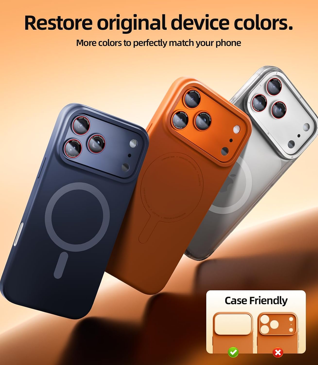 Detalle de X-it iPhone 17 Pro Max Camera Lens Protector (Orange) — 9H Tempered Glass, 1:1 Fit, Case-Friendly Adhesive