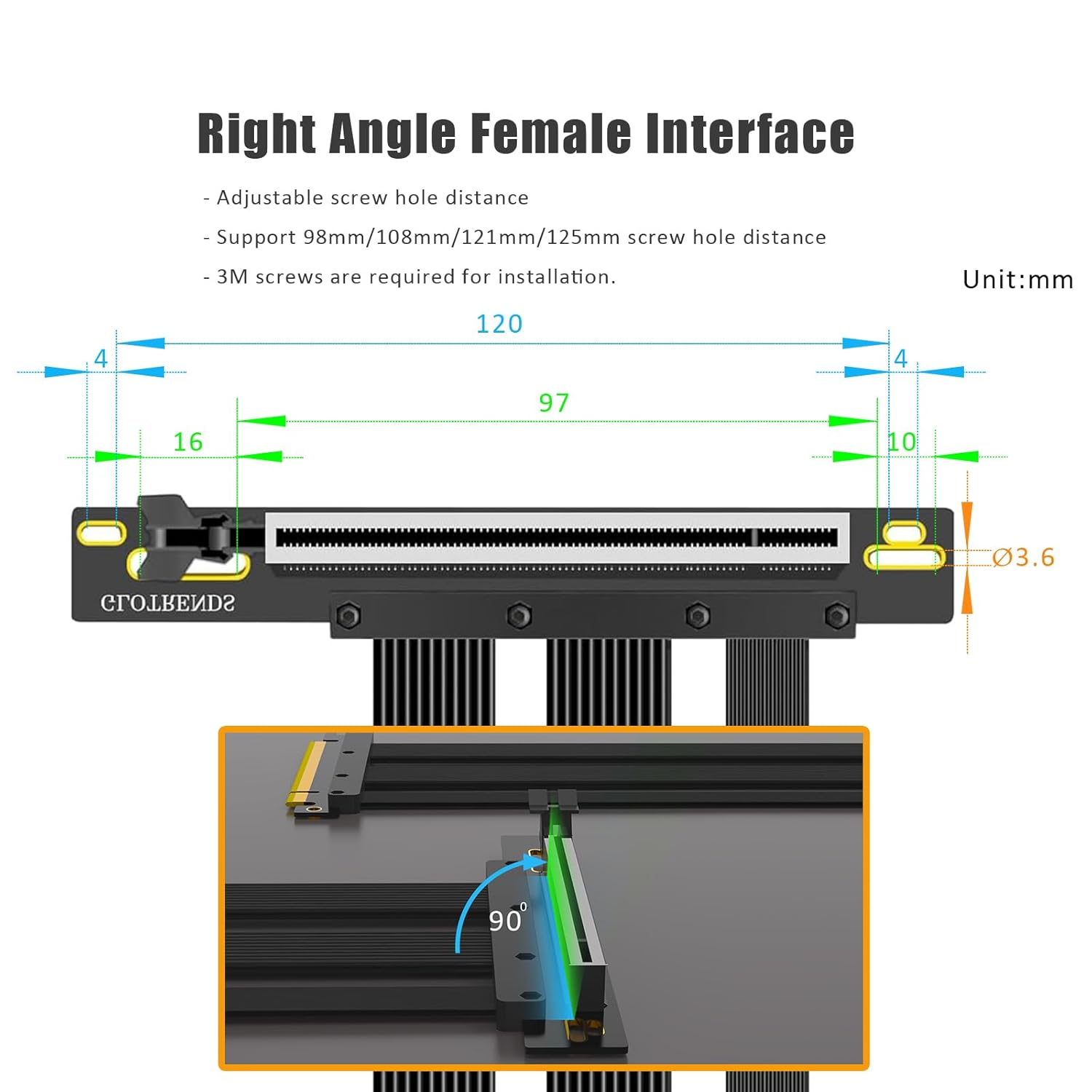 Thumbnail 2 de GLOTRENDS PCIe 5.0 riser cable 150mm