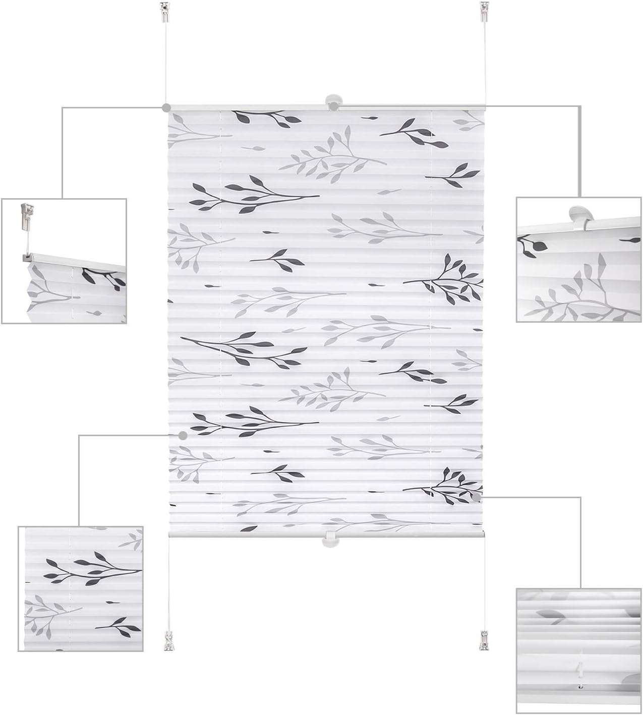 Thumbnail 1 de WOLTU Plissee Faltrollo Klemmfix ohne Bohren 90x130 cm Grau – Easyfix mit Klemmträger für Tür & Fenster