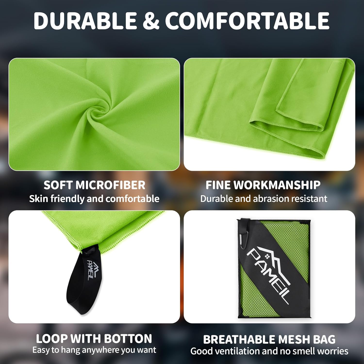 Thumbnail 4 de Pameil Microfibre Towel, 3-Pack (80x40cm x2 + 160x80cm) – Navy/Green | Quick-Dry, Soft & Compact